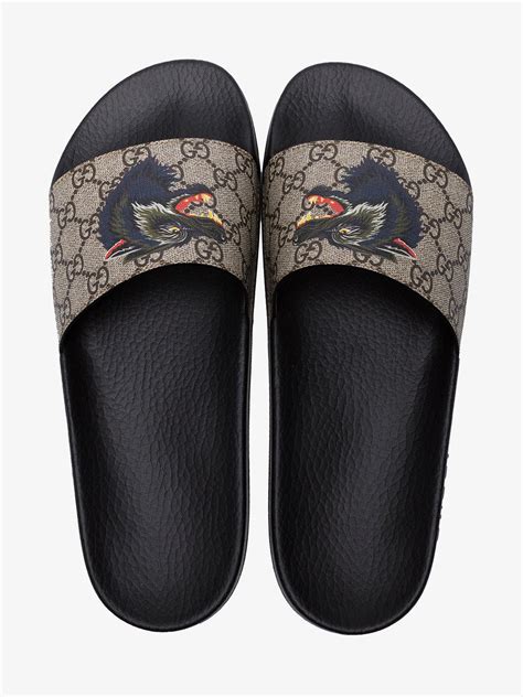 gucci supreme wolf slides|Gucci supreme floral slides.